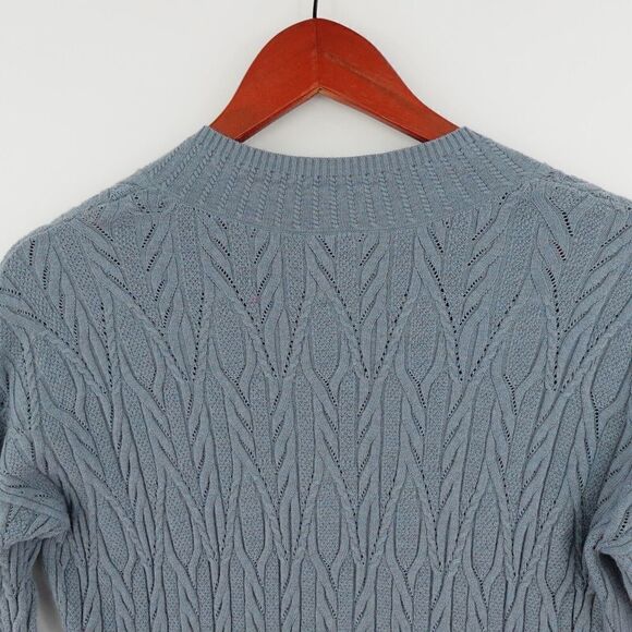 E3 by Etcetera Sweater Womens XS Blue Cable Knit Wool-Blend V-Neck - Picture 6 of 14